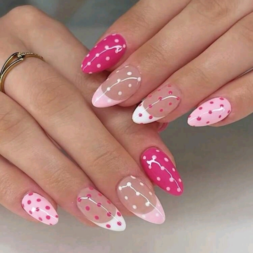 Pink and White Polka Dot Nail Art